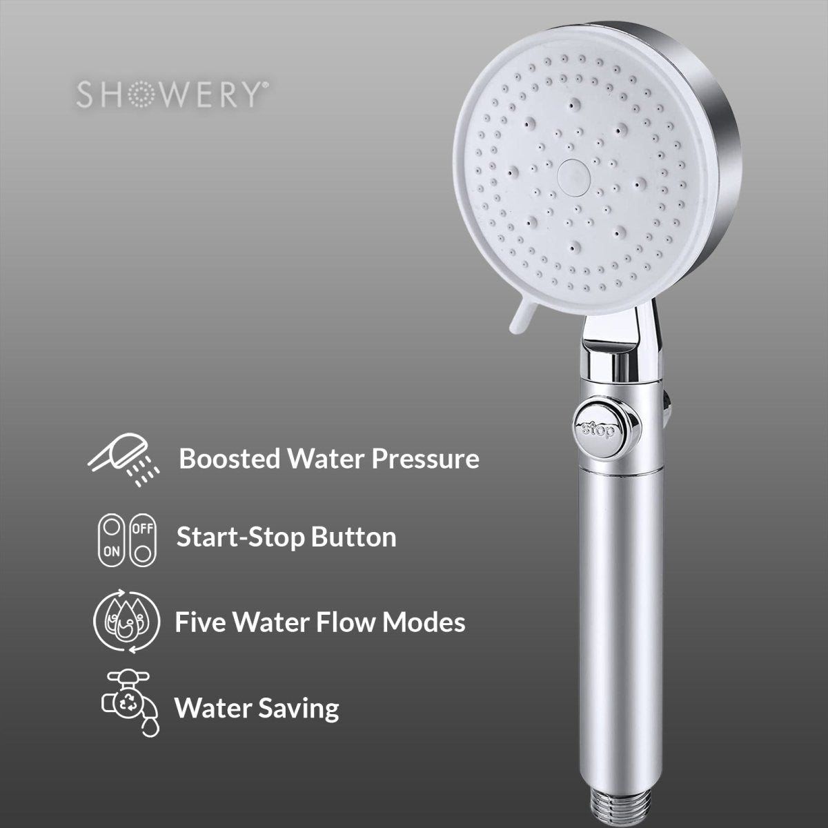 Showery® 5 Mode High Pressure Shower Head - Chrome/Silver2Showery UK