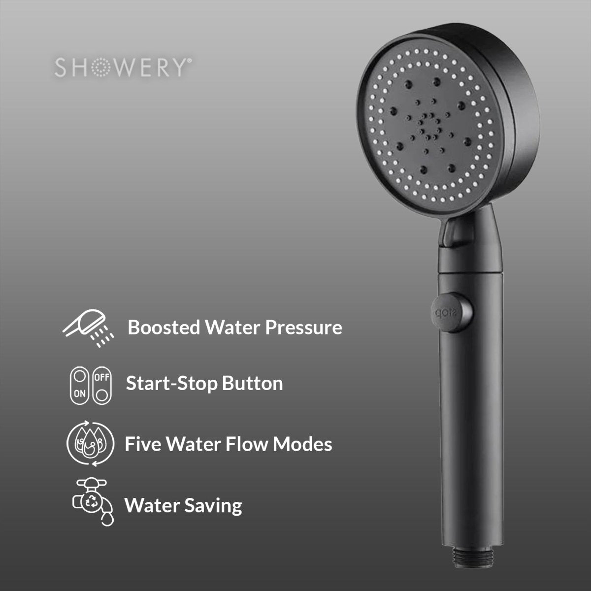 Showery® 5 Modes High Pressure Shower Head - Black2Showery UK