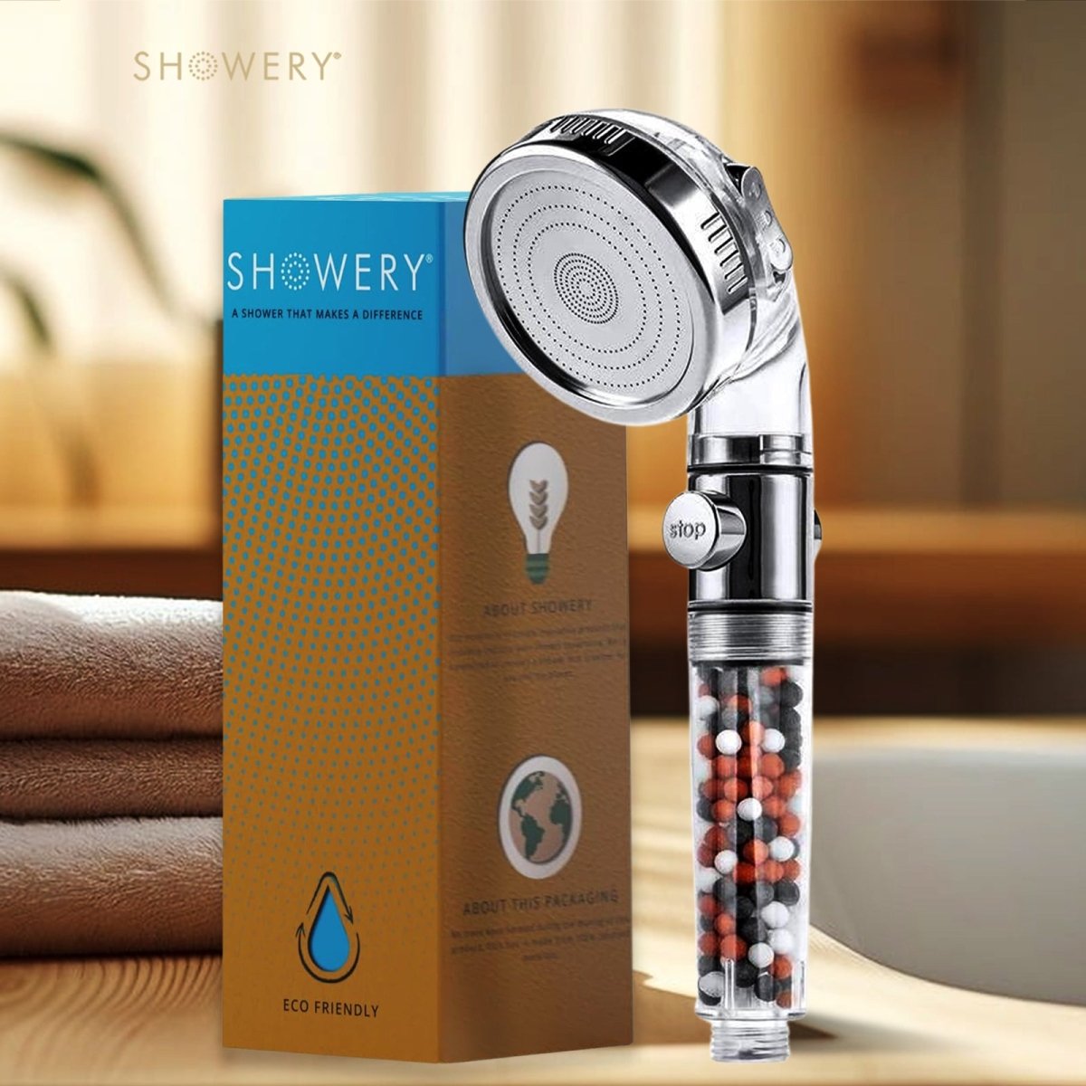 Showery® Eco - Flow: High Pressure Shower Head With Water Softening Filter3Showery UK