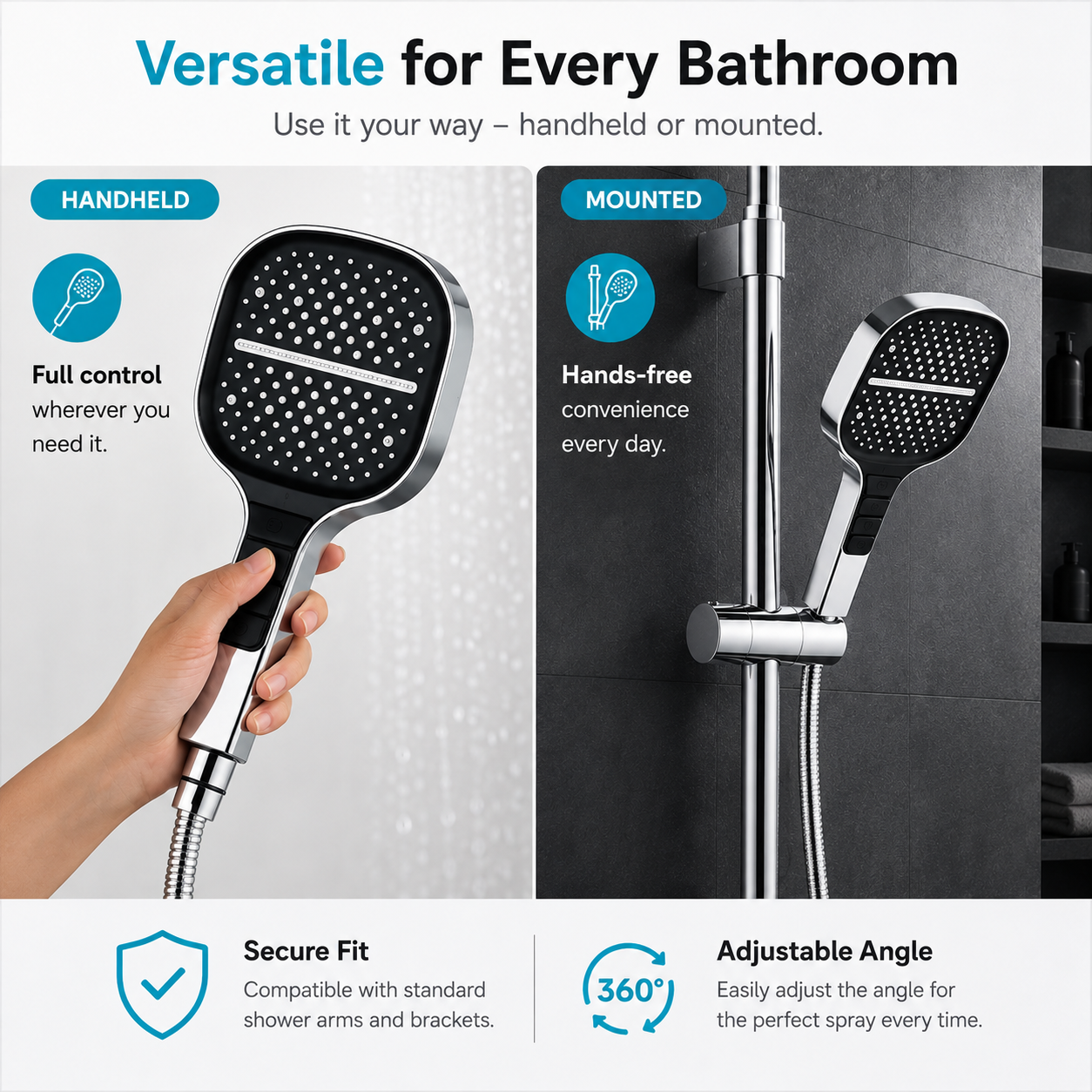 Showery® 7 Mode Water Saving Piano Shower Head
