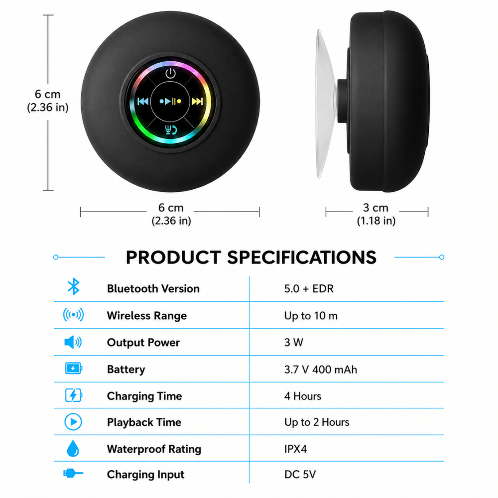 Showery® Beat Waterproof Bluetooth Bathroom & Shower Speaker10Showery UK