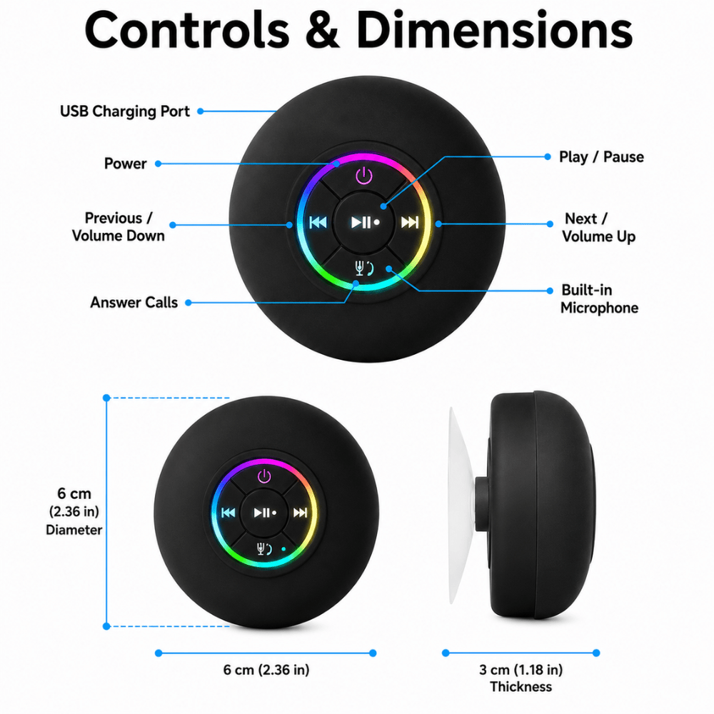 Showery® Beat Waterproof Bluetooth Bathroom & Shower Speaker6Showery UK