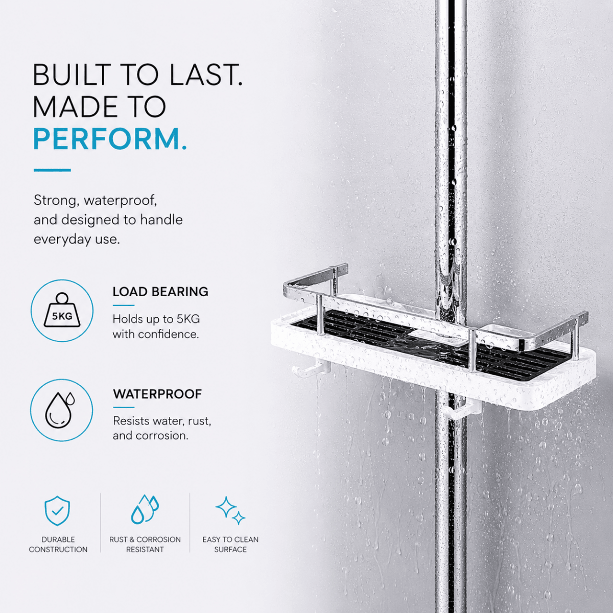 Showery® No Drill Shower Caddy - Effortless Shower Rail Installation6Showery UK