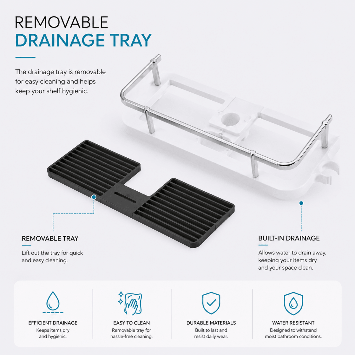 Showery® No Drill Shower Caddy - Effortless Shower Rail Installation3Showery UK