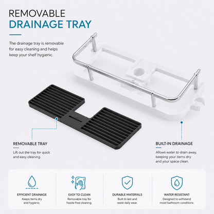 Showery® No Drill Shower Caddy - Effortless Shower Rail Installation3Showery UK