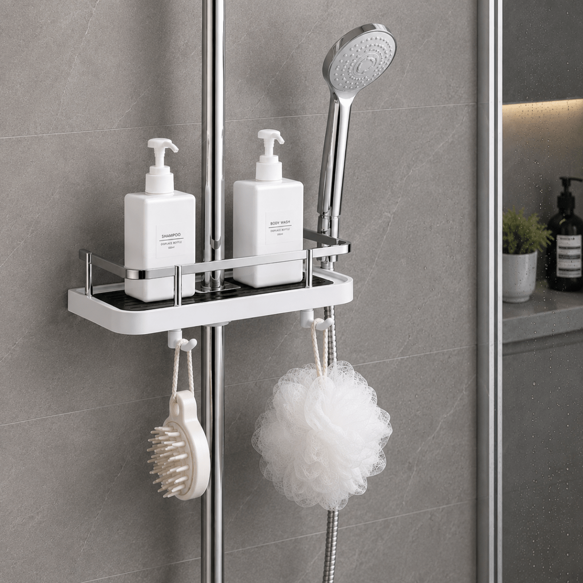 Showery® No Drill Shower Caddy - Effortless Shower Rail Installation2Showery UK