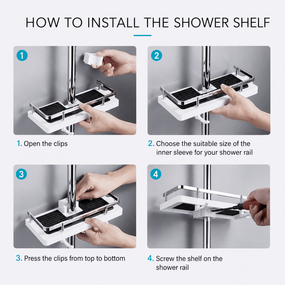 Showery® No Drill Shower Caddy - Effortless Shower Rail Installation7Showery UK