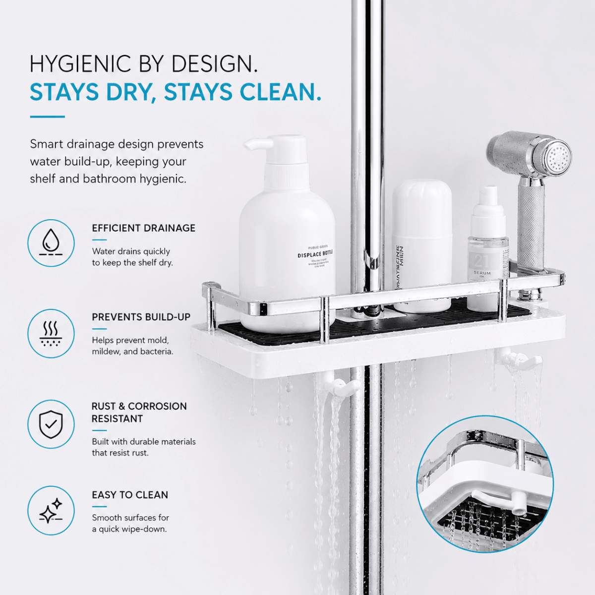Showery® No Drill Shower Caddy - Effortless Shower Rail Installation4Showery UK