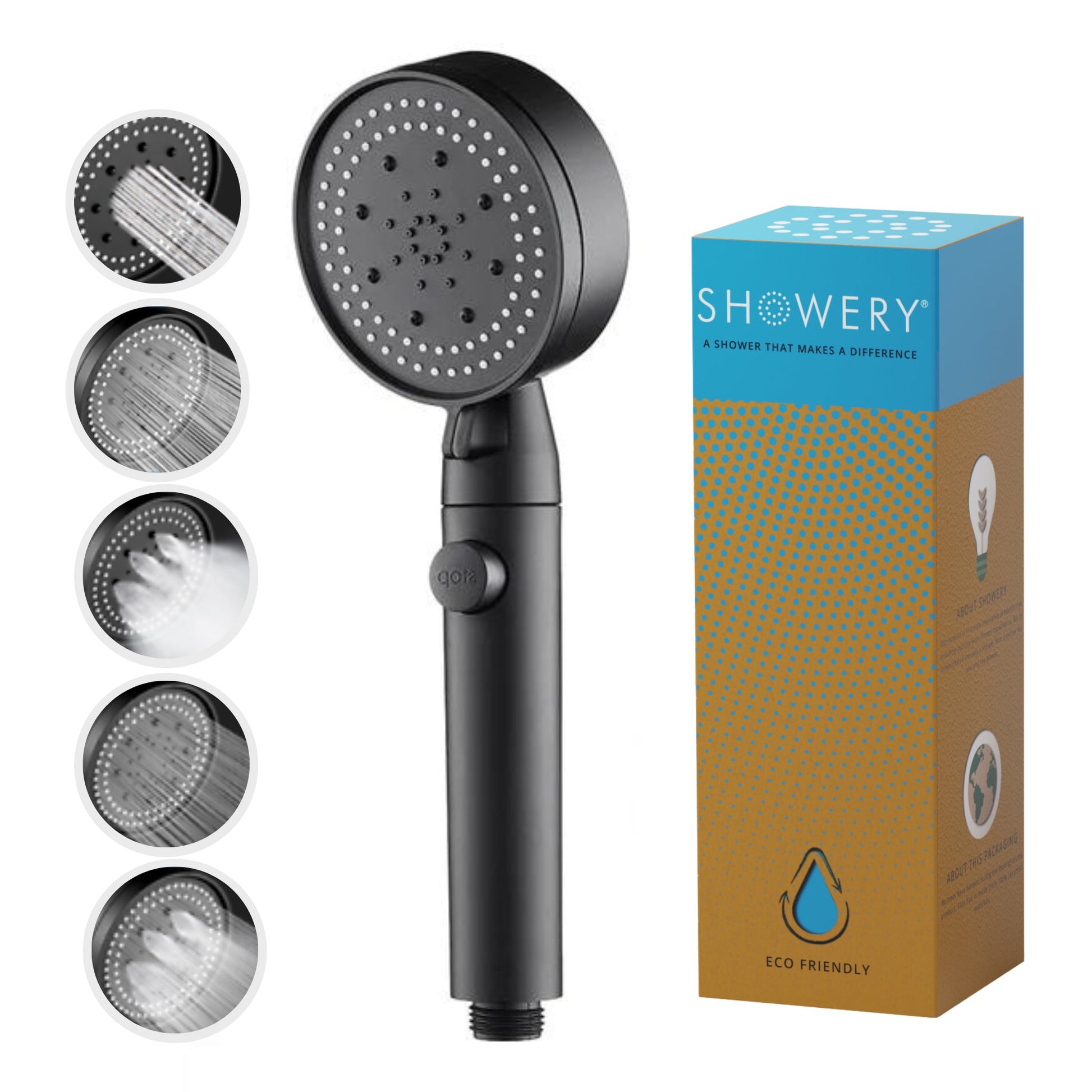 Showery® 5 Modes High Pressure Shower Head - Black5Showery UK