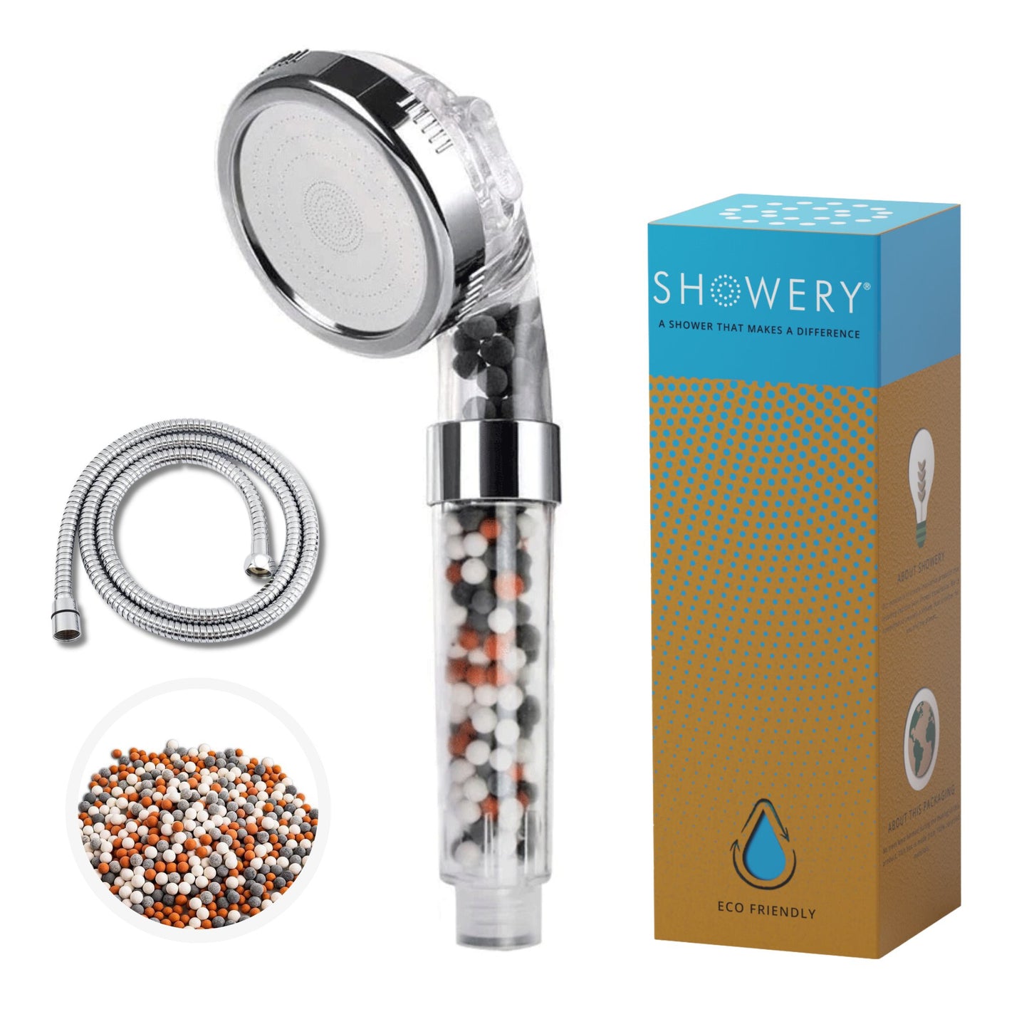 Showery® Eco - Flow: High Pressure Shower Head With Water Softening Filter6Showery UK