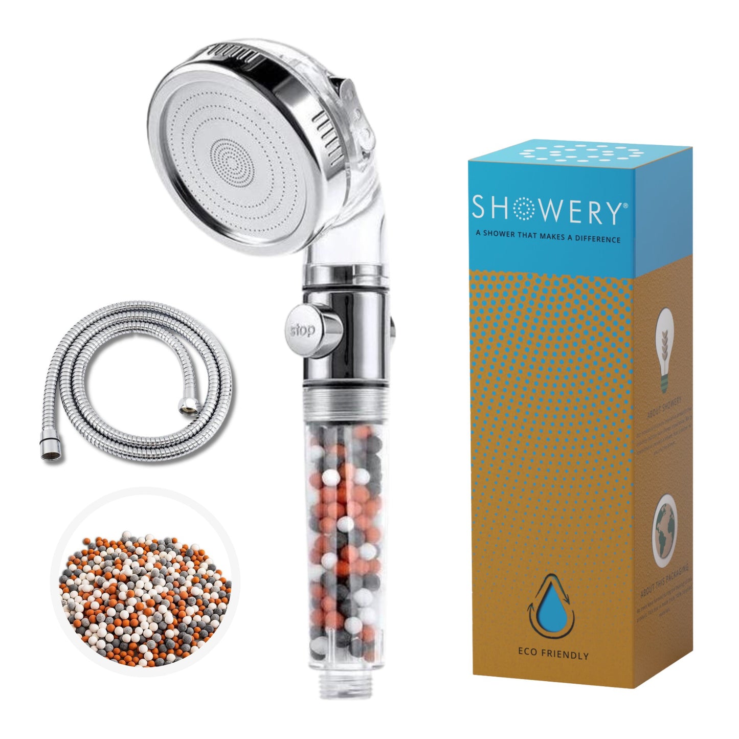 Showery® Eco - Flow: High Pressure Shower Head With Water Softening Filter3Showery UK