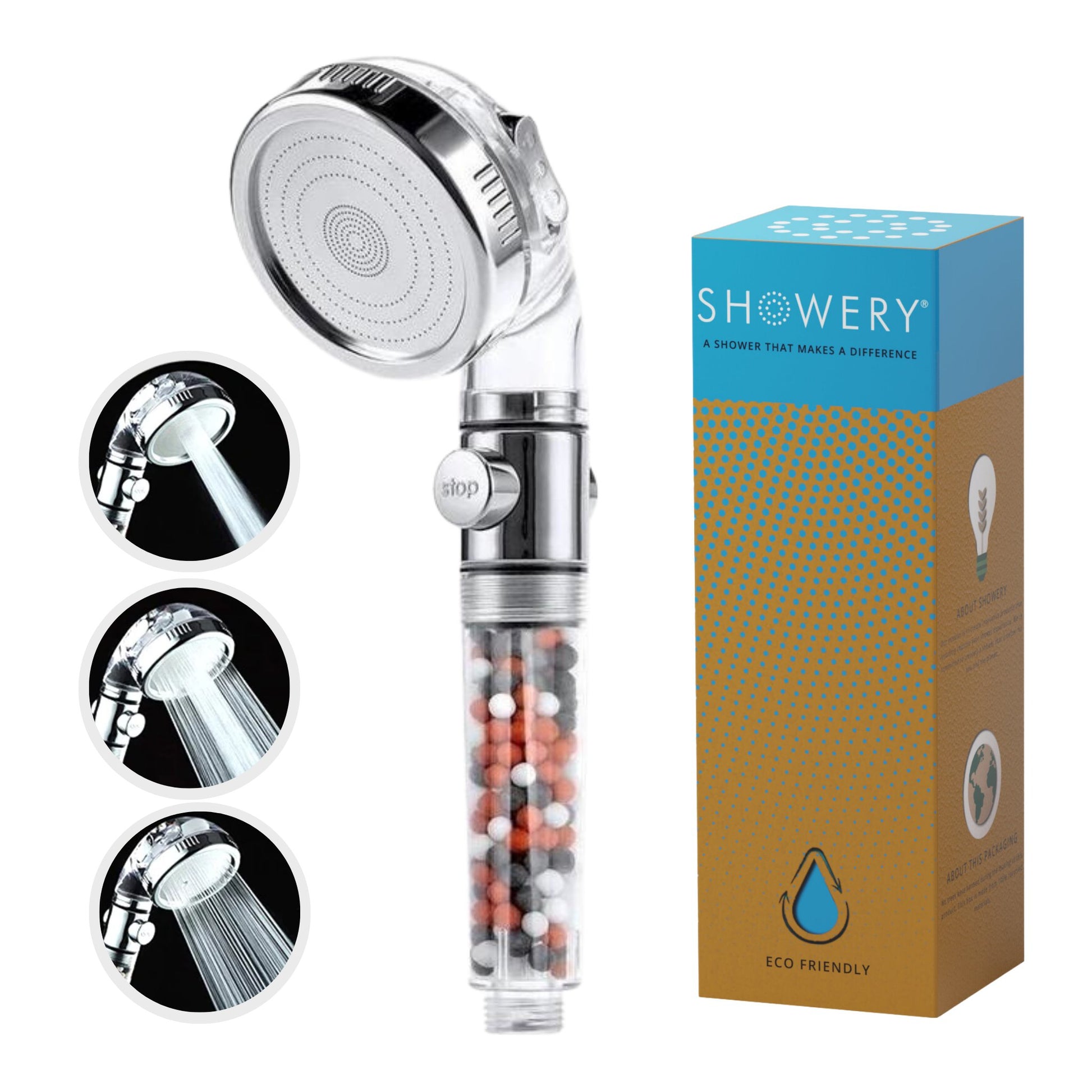 Showery® Eco - Flow: High Pressure Shower Head With Water Softening Filter1Showery UK