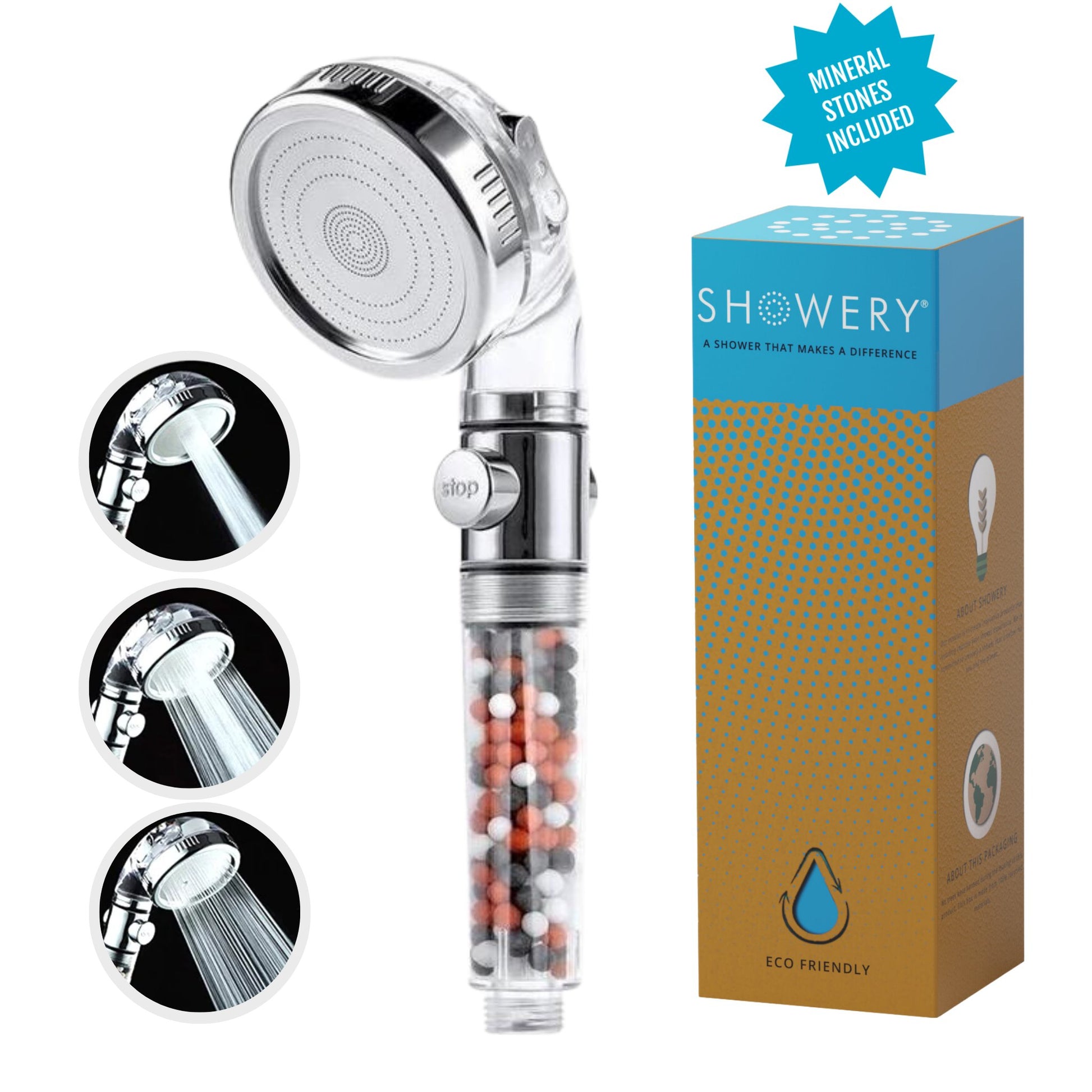 Showery® Eco - Flow: High Pressure Shower Head With Water Softening Filter7Showery UK