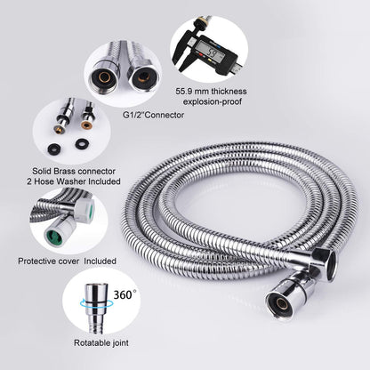 1.5m Flexible Stainless Steel Shower Hose With Chrome Finish – Includes Washers
